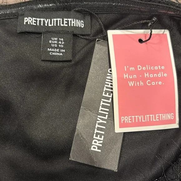 PrettyLittleThing Black Disc Sequin Bandeau Playsuit Size 10 - Picture 3 of 7